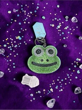 NWT Green Rhinestone Frog Keychain Bag Charm Crystal Sparkle